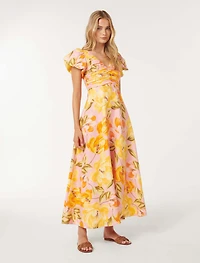 June Ruched Linen Midi