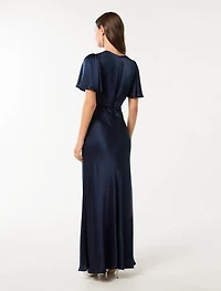 Chelsea Flutter Sleeve Satin Maxi