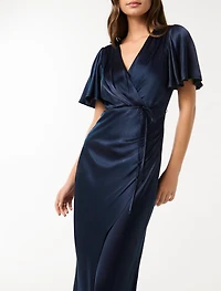 Chelsea Flutter Sleeve Satin Maxi