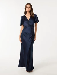 Chelsea Flutter Sleeve Satin Maxi