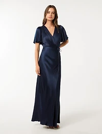 Chelsea Flutter Sleeve Satin Maxi