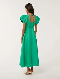 June Petite Ruched Linen Midi