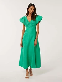June Petite Ruched Linen Midi