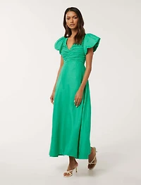 June Petite Ruched Linen Midi
