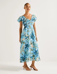 June Ruched V-Neck Midi Dress