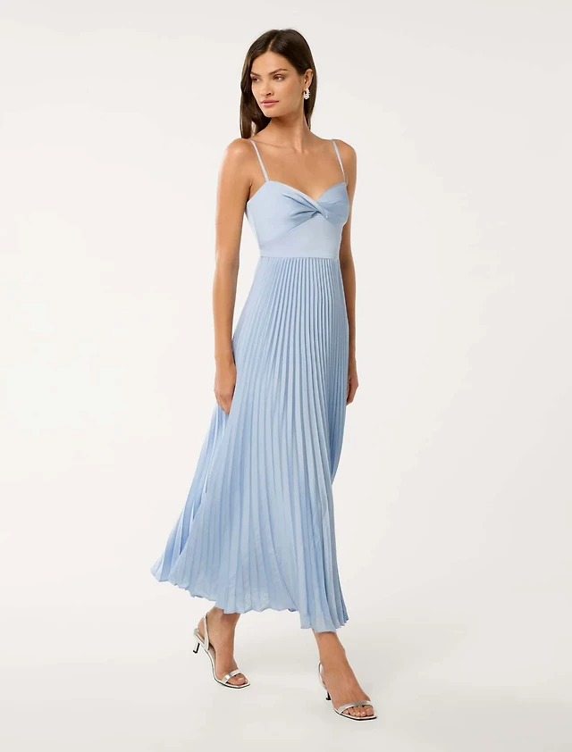 open lace back dress Woven Linen Pleated Top Midi Dress S / Beige