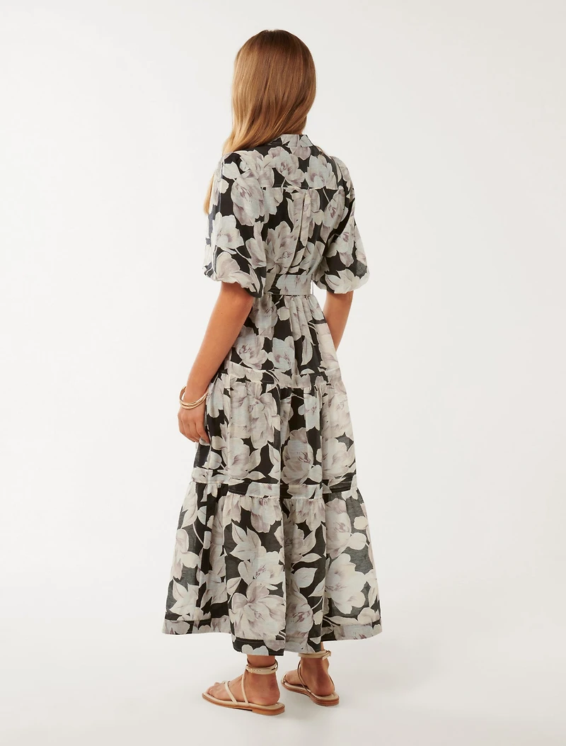 Leona Short-Sleeved Pin Tuck Midi Dress