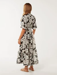Leona Short-Sleeved Pin Tuck Midi Dress