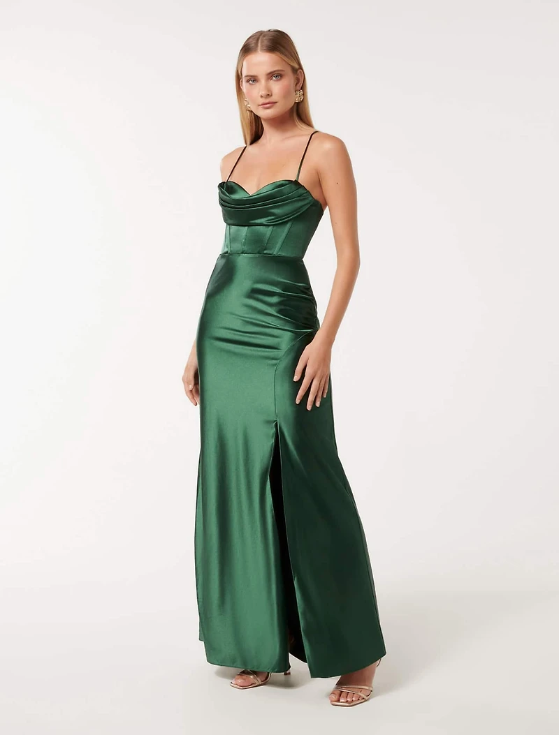 Luna Corset Satin Maxi Dress