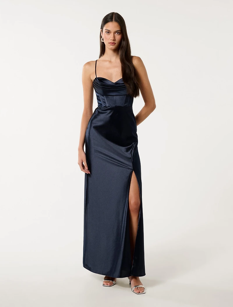 Luna Corset Satin Maxi Dress