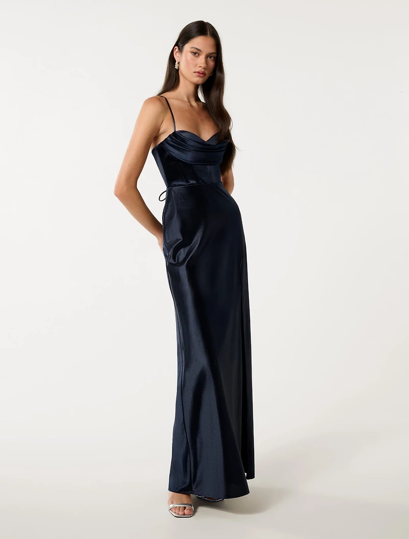 Luna Corset Satin Maxi Dress