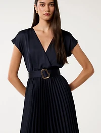 Catherine Satin Pleated Midi Dress
