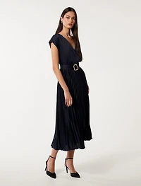 Catherine Satin Pleated Midi Dress