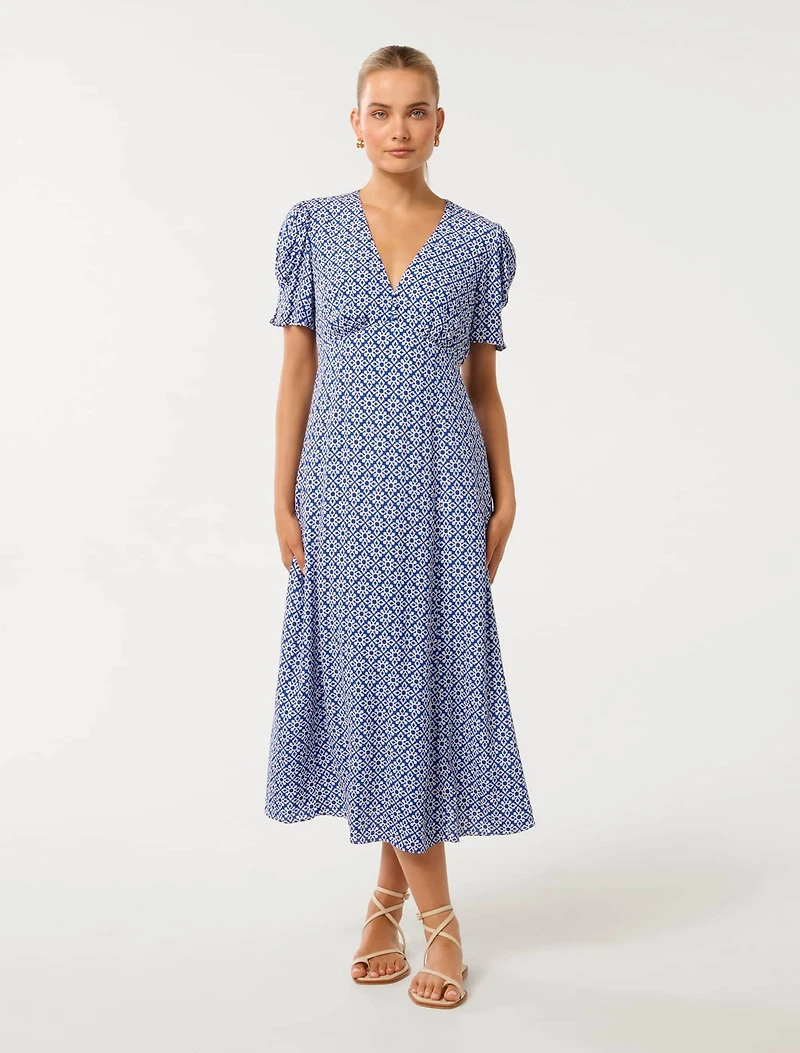 Saffron Printed Midi Sun Dress