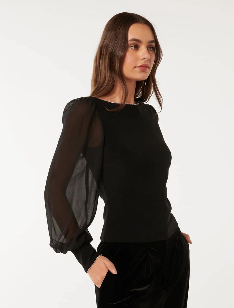 Olivia Embellished Trim Top