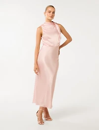 Sienna High-Neck Satin Maxi Dress