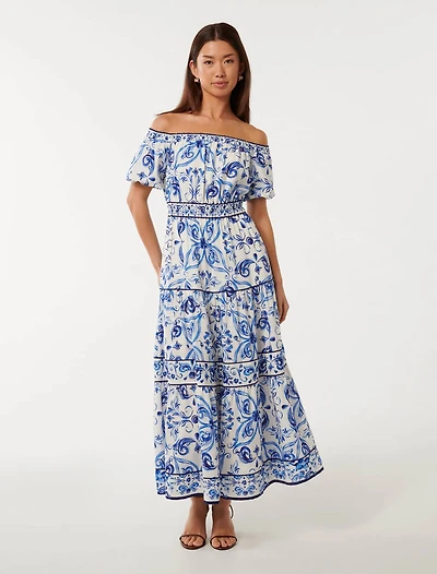 Ravenna Off-Shoulder Tiered Midi Dress