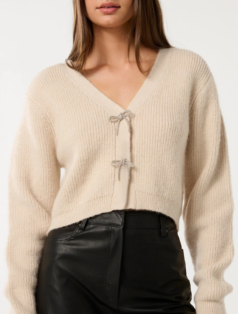 Dana Bow-Detail Fluffy Cardigan