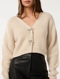 Dana Bow-Detail Fluffy Cardigan