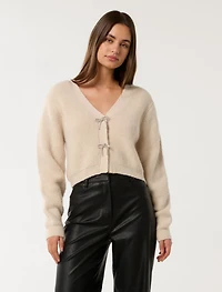 Dana Bow-Detail Fluffy Cardigan