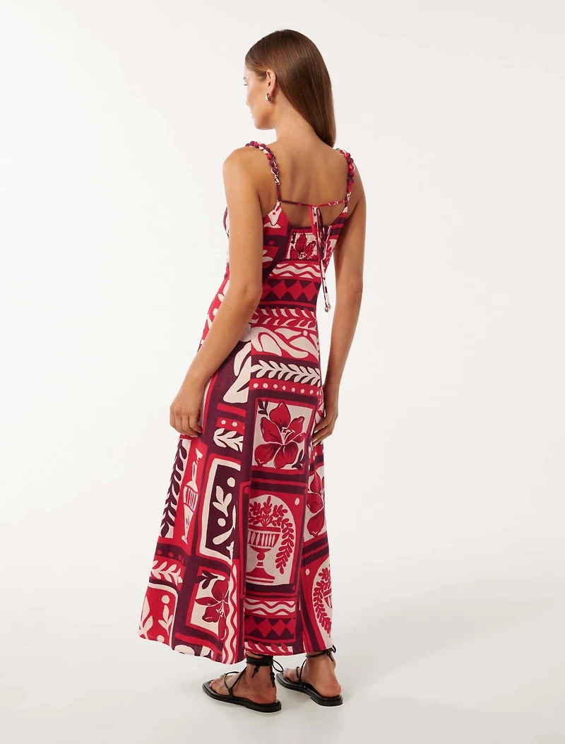 Simona Square-Neck Linen Midi Dress