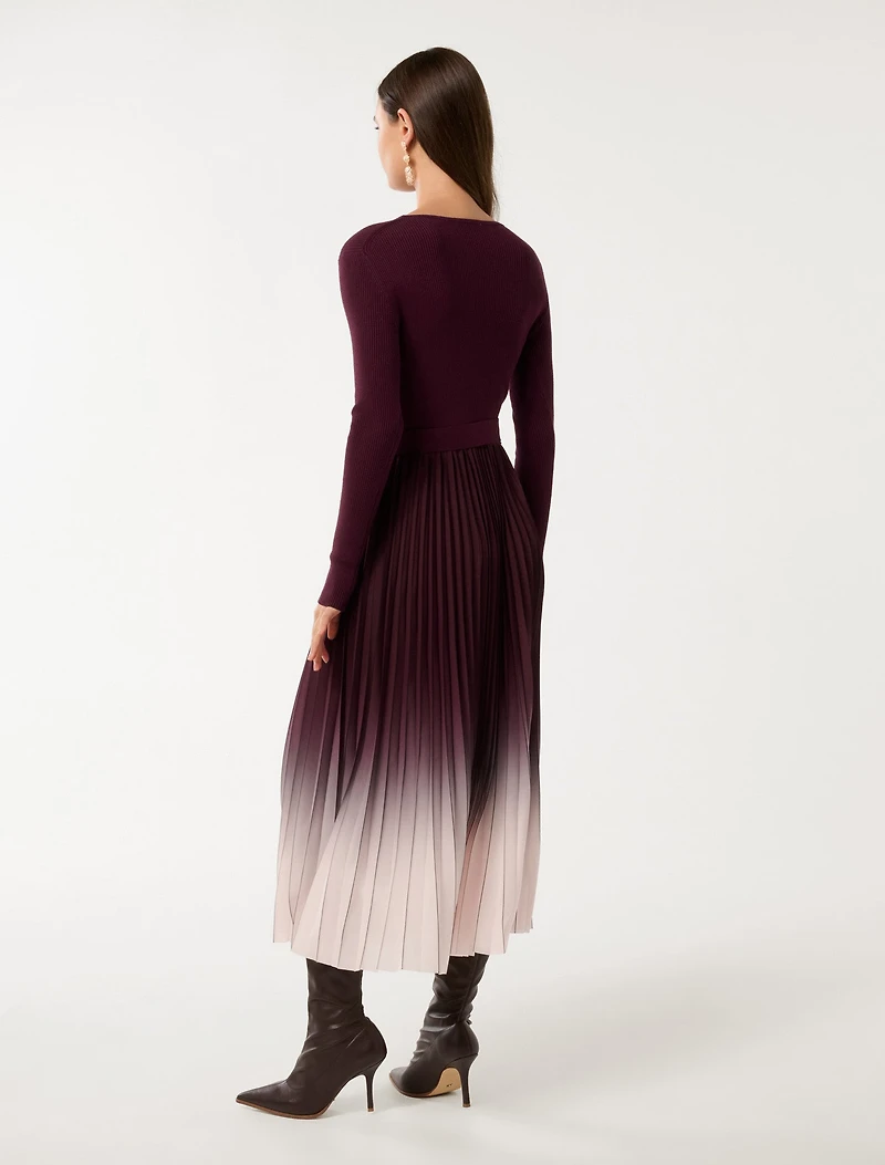 Harmony Crew Ombre Pleat Midi Dress