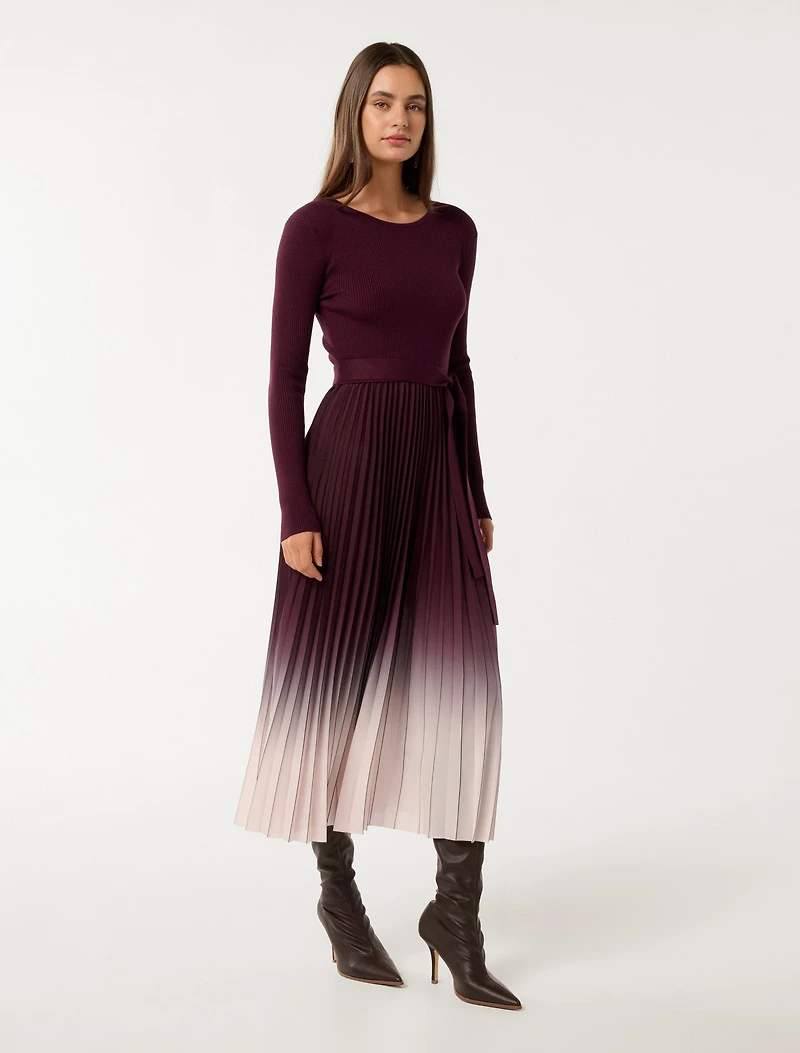 Harmony Crew Ombre Pleat Midi Dress