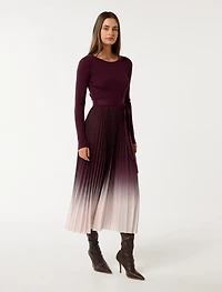 Harmony Crew Ombre Pleat Midi Dress