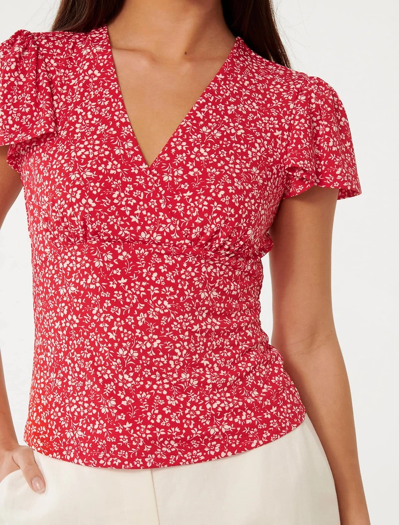 Lulu Printed Flutter Sleeve Top