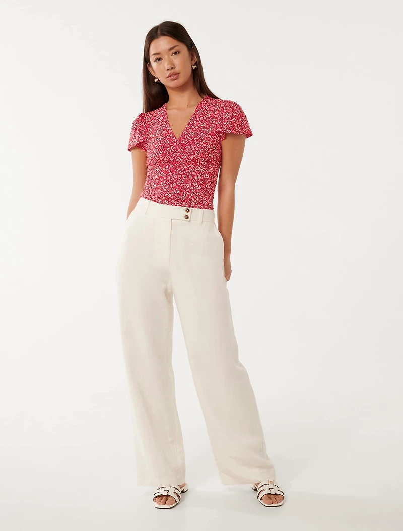 Lulu Printed Flutter Sleeve Top