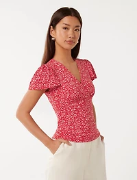 Lulu Printed Flutter Sleeve Top