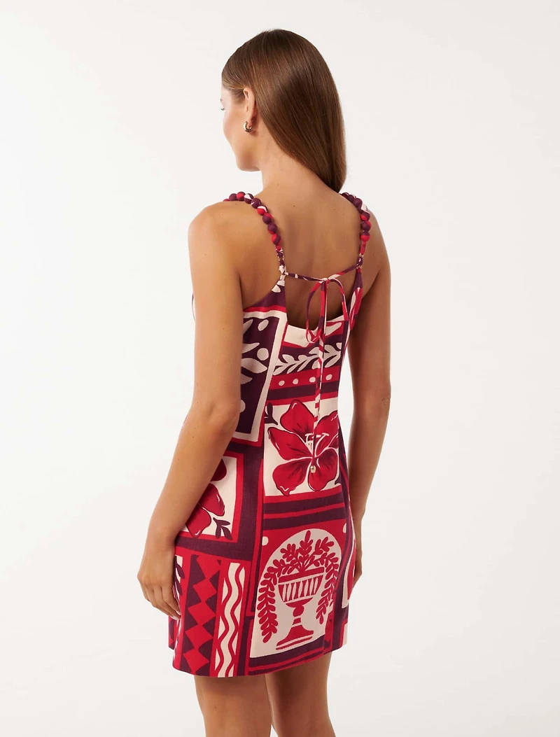 Sasha Strappy Printed Linen Mini Dress