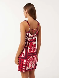 Sasha Strappy Printed Linen Mini Dress