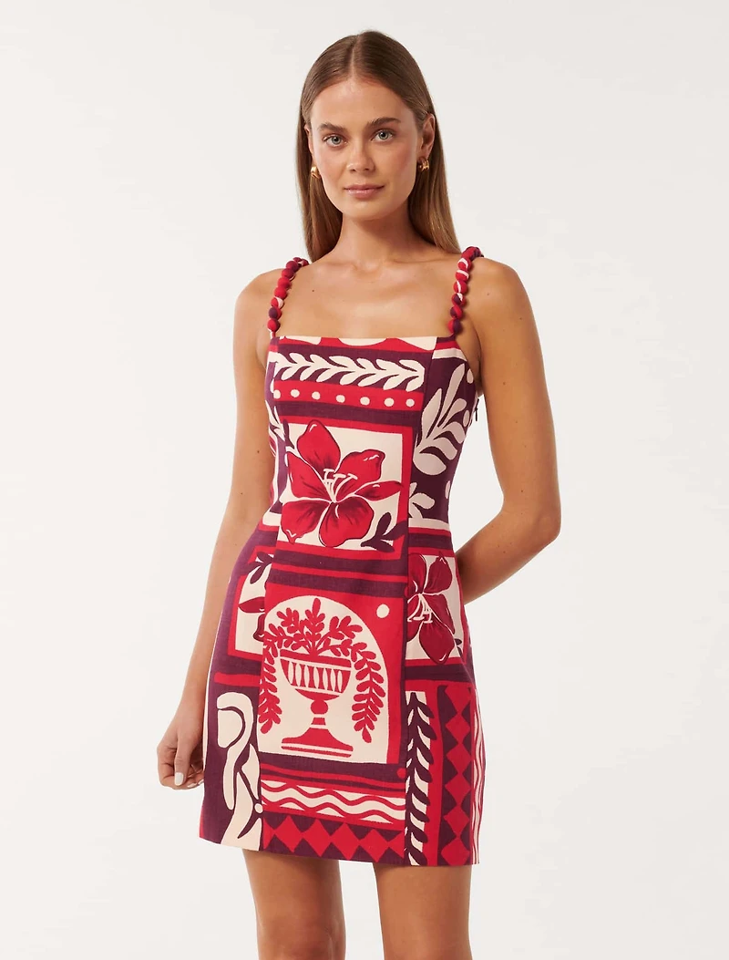 Sasha Strappy Printed Linen Mini Dress