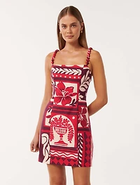 Sasha Strappy Printed Linen Mini Dress