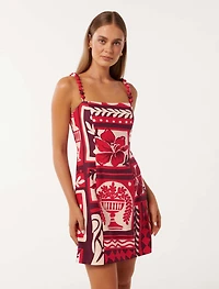 Sasha Strappy Printed Linen Mini Dress
