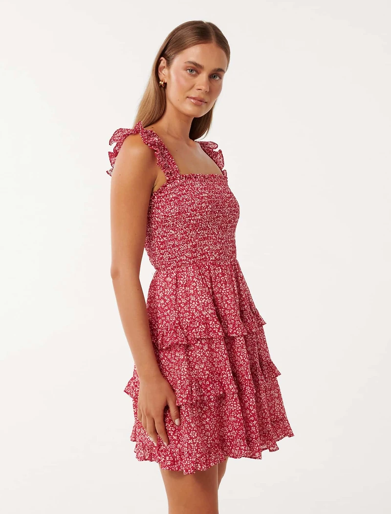 Odette Printed Cotton Mini Dress