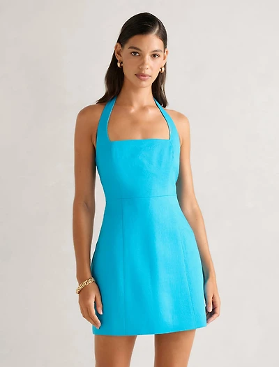 Stevie Halter Neck Linen Mini Dress