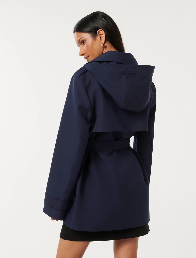 Rhea Petite Hooded Water Resistant Trench