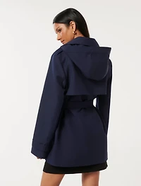 Rhea Petite Hooded Water Resistant Trench