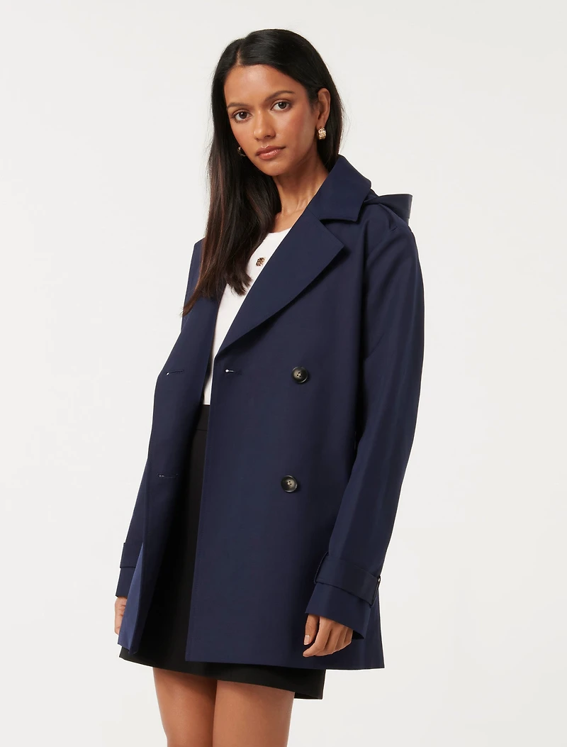 Rhea Petite Hooded Water Resistant Trench