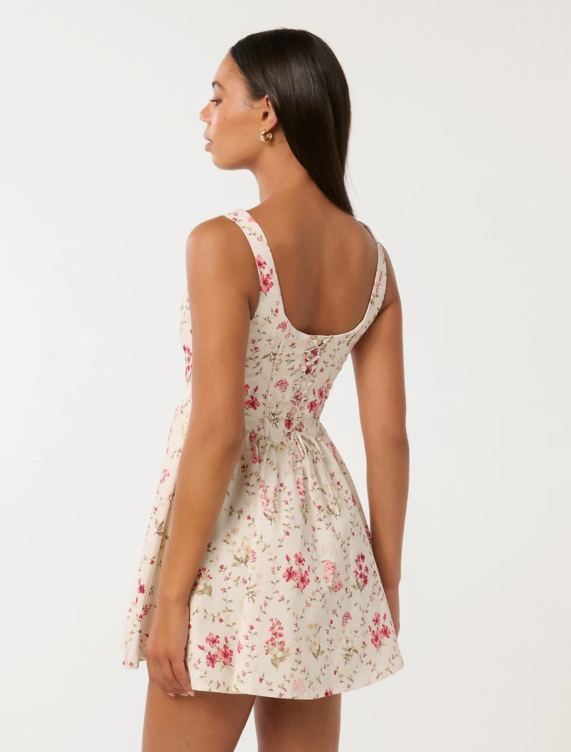 Brielle Printed Lace Up Mini Dress