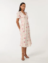 Sabrina Printed Linen Midi Dress