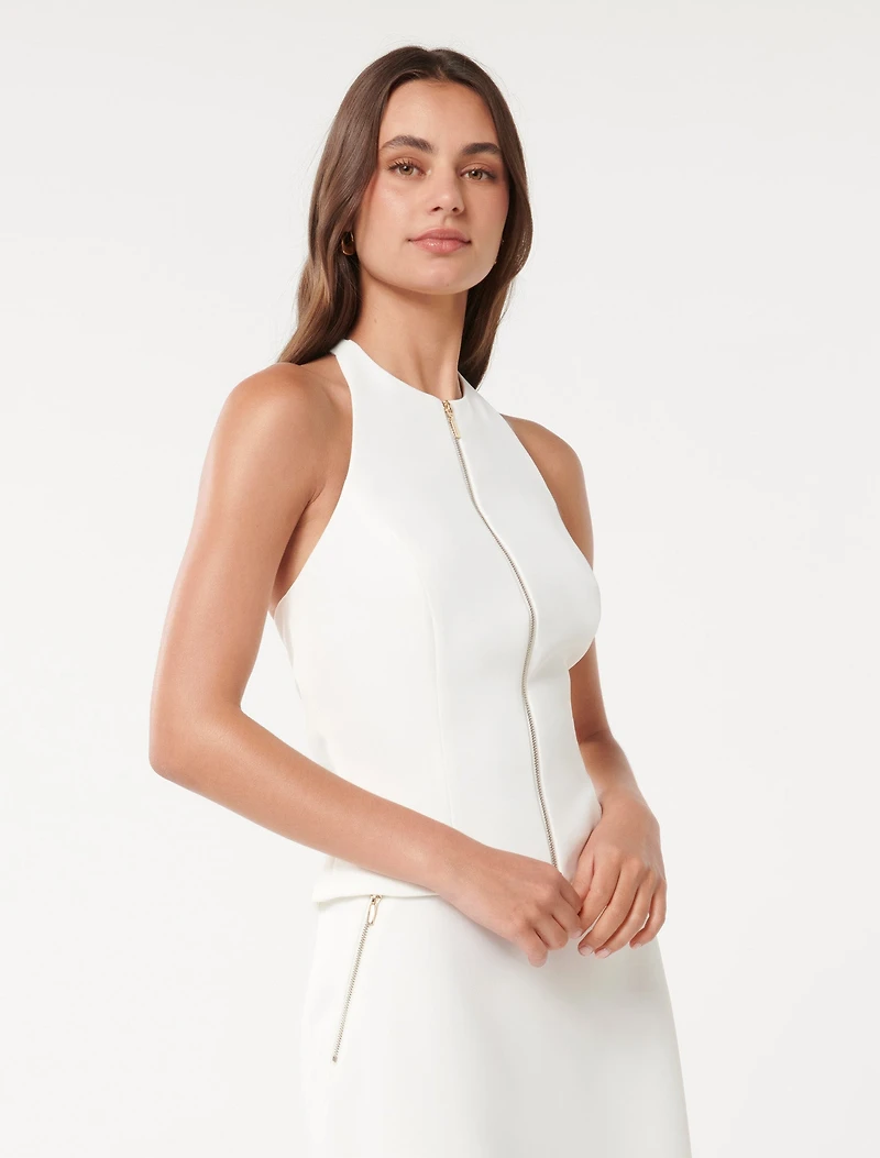 Paris Zip-Front Halter Top