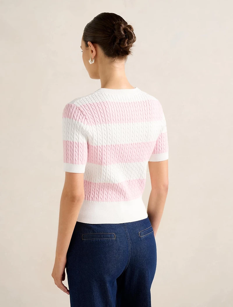 Annika Striped Cable-Knit Top