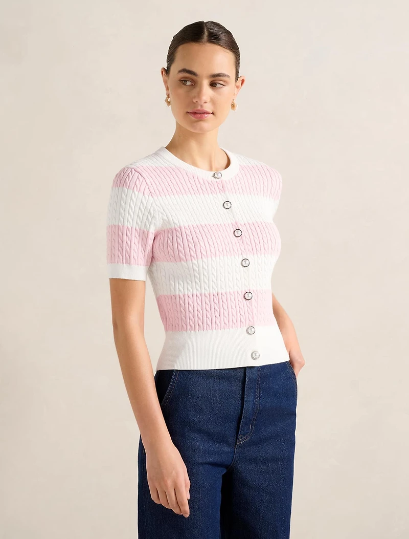 Annika Striped Cable-Knit Top