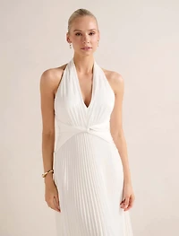 Natasha Pleated Satin Halter Maxi Dress