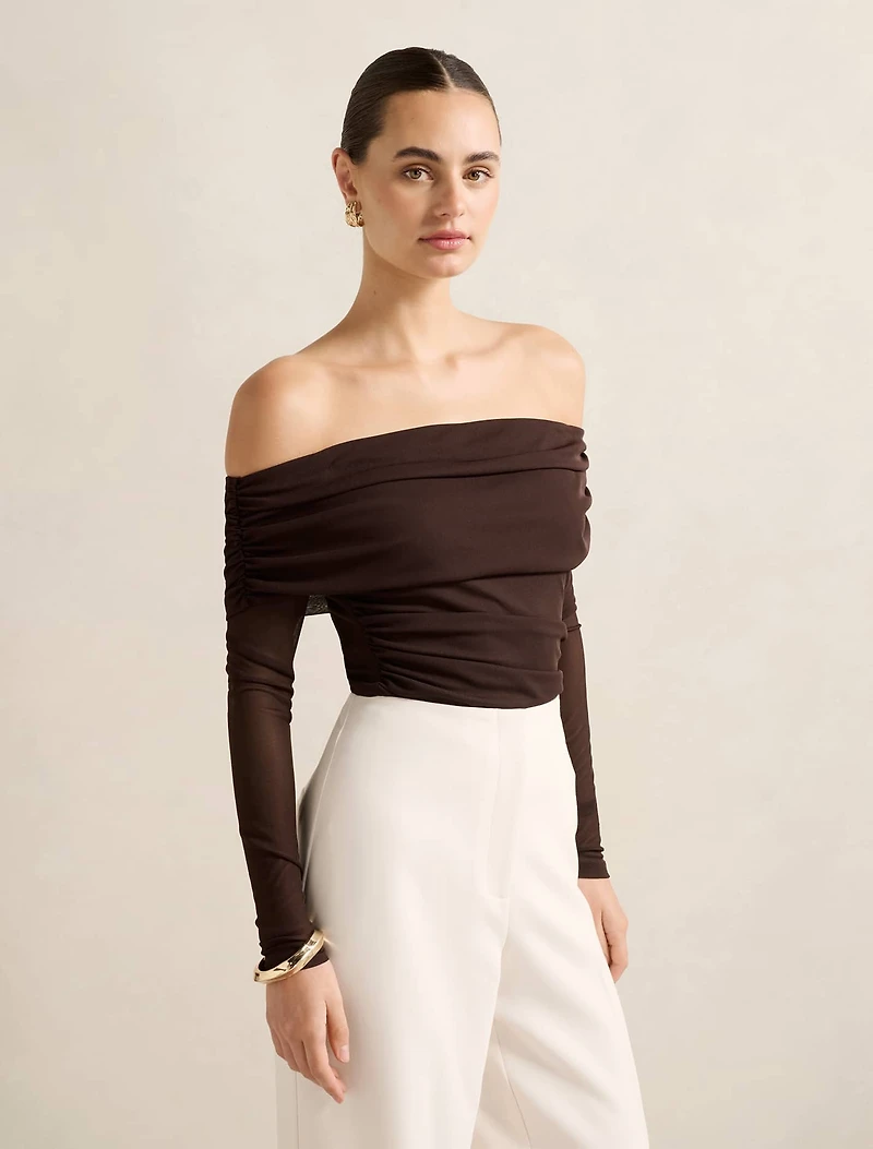 Kaia Mesh Ruched Top