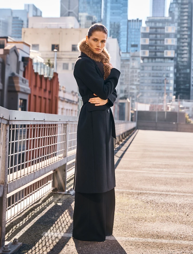 Chelsea Double Breasted Fur Collar Coat