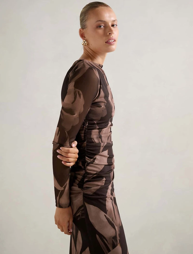 Alannah Mesh Long Sleeve Midi Dress
